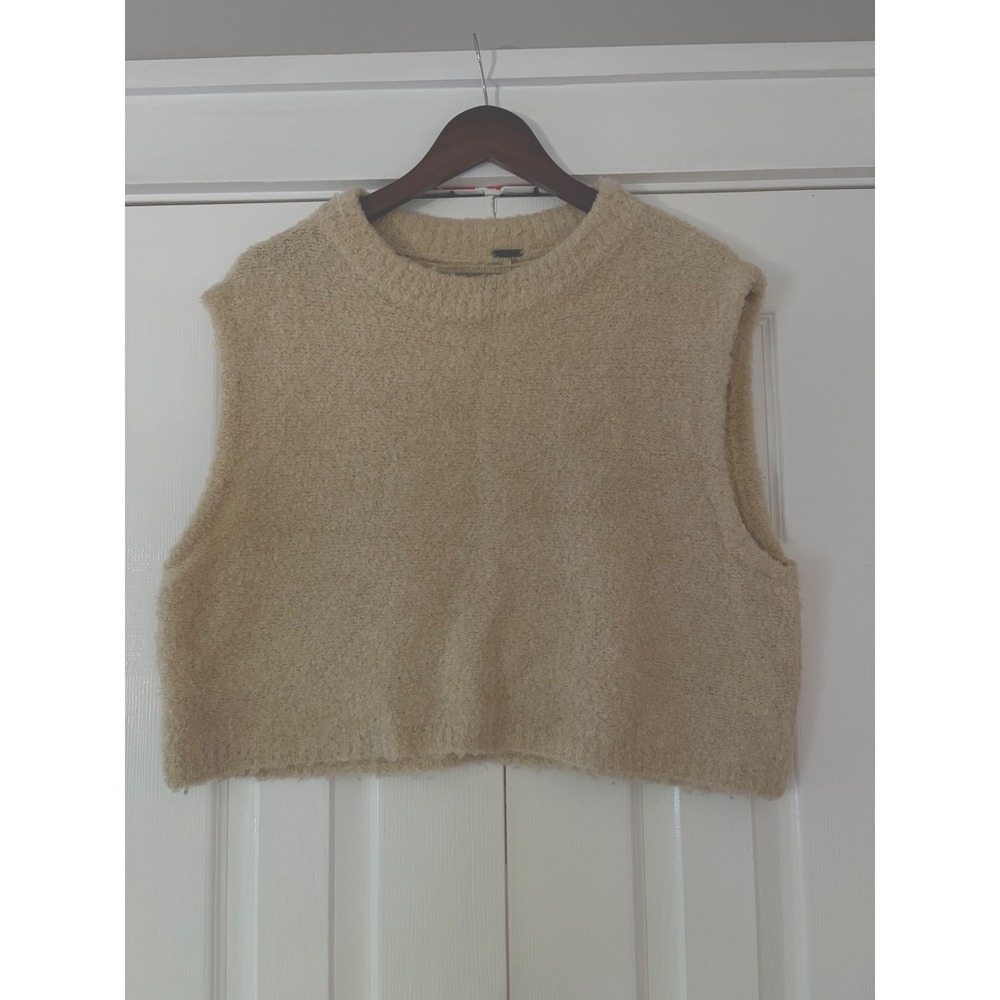 Free People Boucle‎ Knit Cropped Sweater Vest Tan Beige Wool Blend Small